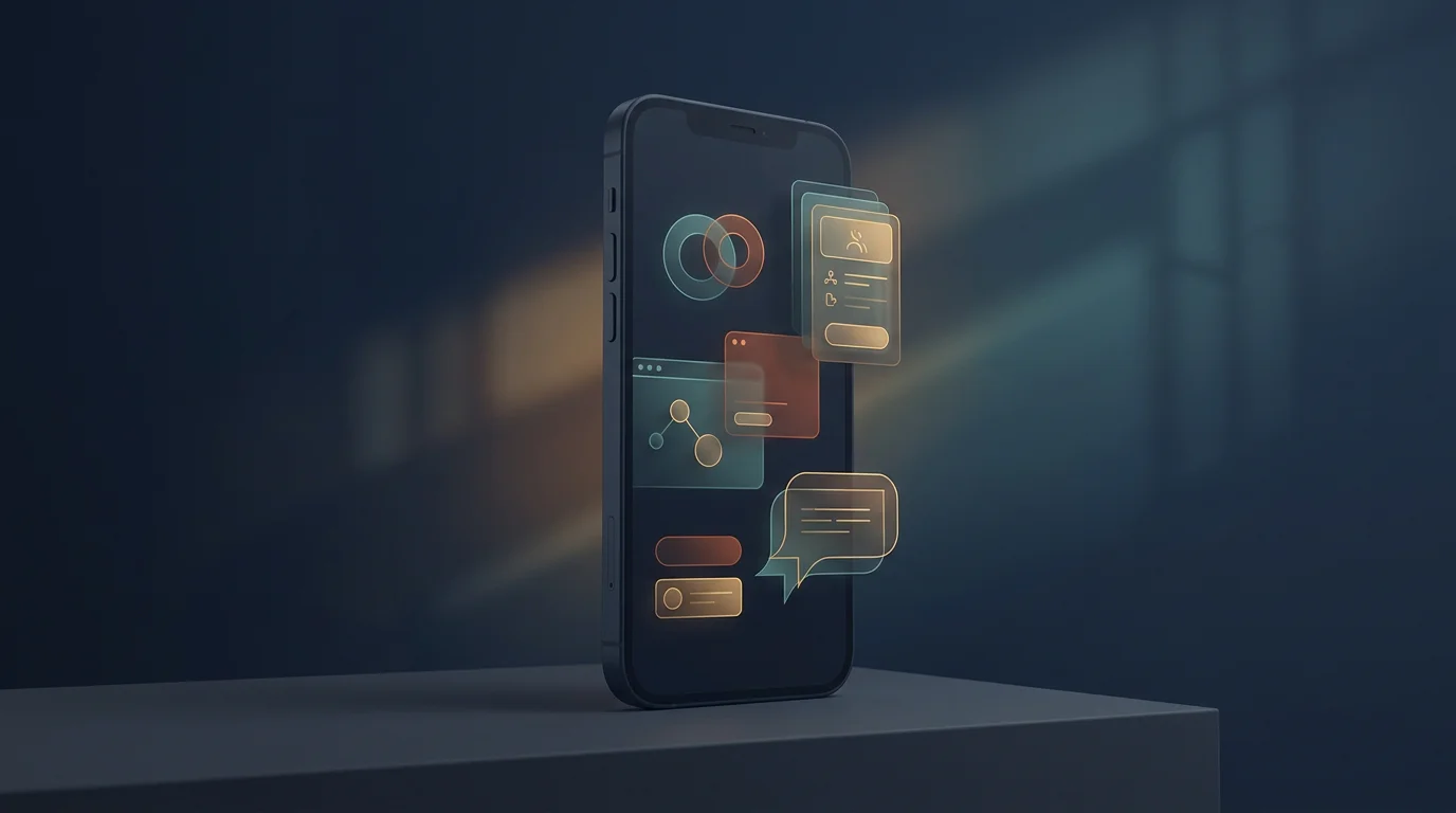 Nøytral smarttelefon med et abstrakt kort- og spillrutenett uten logoer, tekst eller ekte grensesnitt